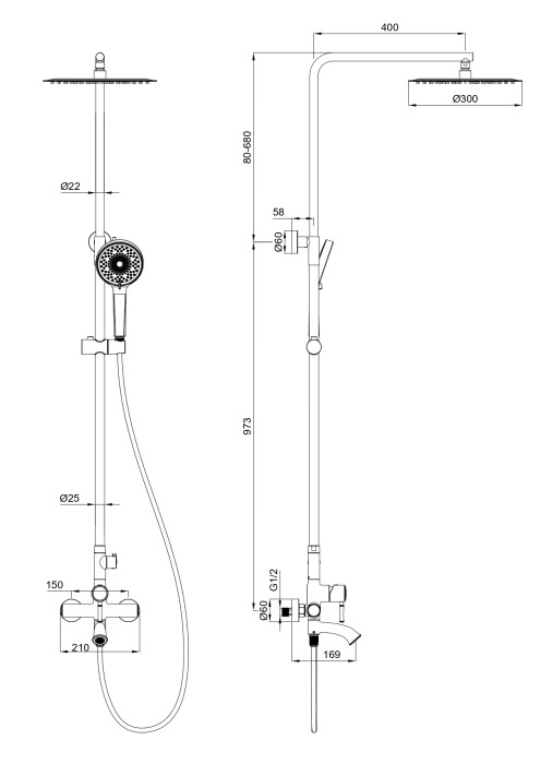 Душевая система, Wonzon & Woghand Tor, WW-88047073-MB цвет: черный