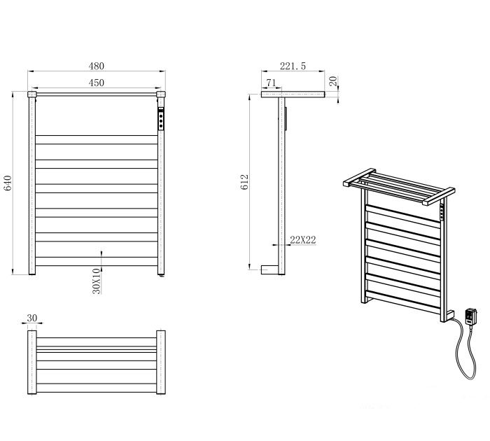 Полотенцесушитель электрический, Wonzon & Woghand Frankfurt, WW-A1026-BG цвет: золото