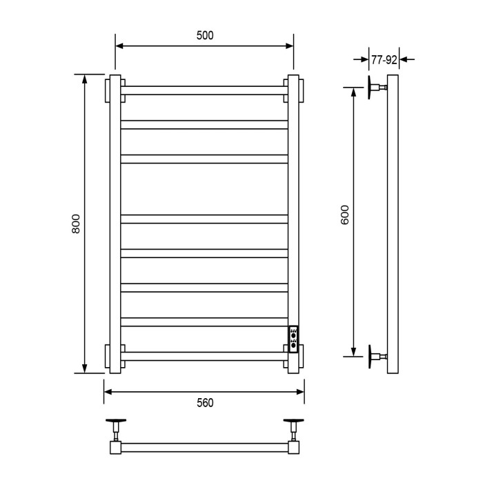 Электрический полотенцесушитель 50x80, Veconi Barro-B арт. B8050CH-B