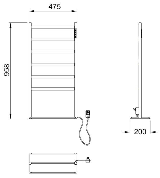 Полотенцесушитель электрический напольный, Wonzon & Woghand Essen, WW-A406-GM цвет: графит