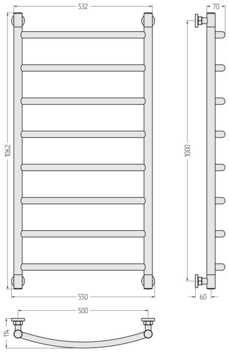Сунержа Водяной полотенцесушитель 1000x500, Галант+, 032-0200-1050 цвет: матовое золото