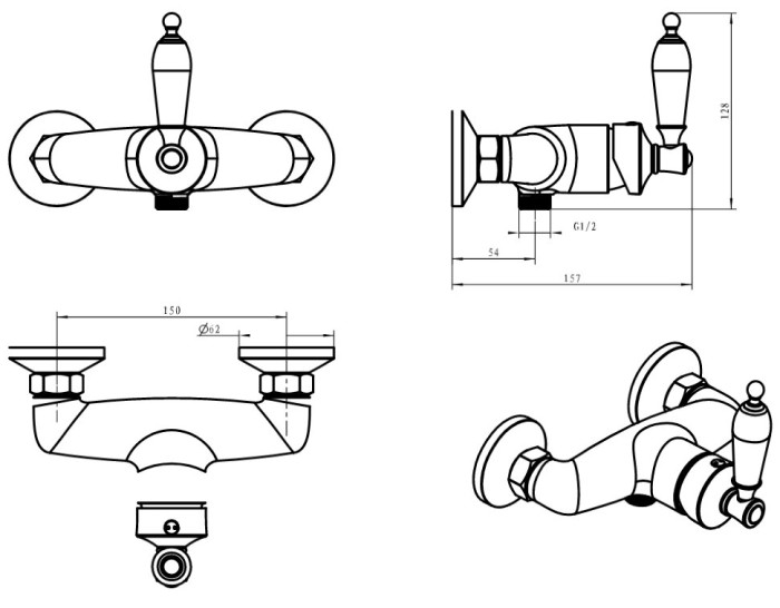 Смеситель для душа, золото, Vogue Boheme 214
