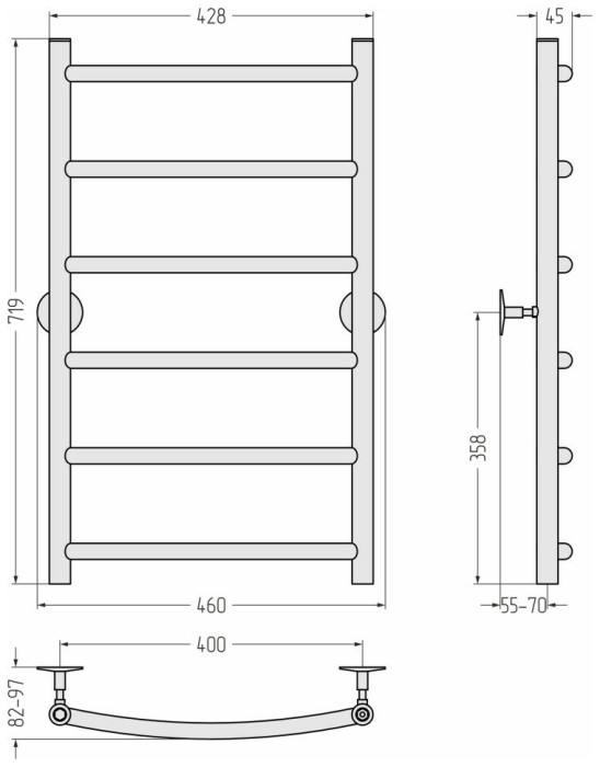 Стилье Водяной полотенцесушитель 800x400, Универсал-50, 00650-8040 цвет: без покрытия