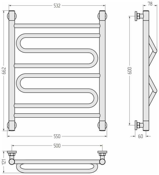 Сунержа Водяной полотенцесушитель 600x500, Элегия+, 12-0205-6050 цвет: белый
