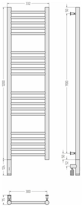 Сунержа Электрический полотенцесушитель 1200x300, Богема 3.0, 30-5804-1230 цвет: матовый белый