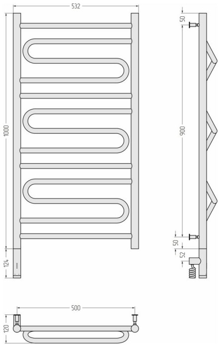 Сунержа Электрический полотенцесушитель 800x600, Элегия 3.0, 15-5818-1050 цвет: тёмный титан муар