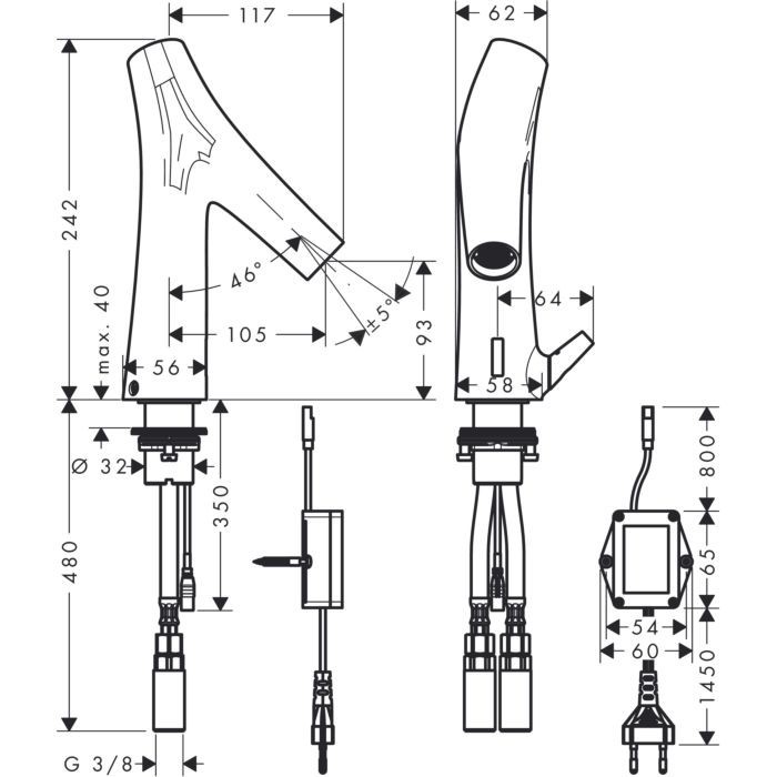 Электронный смеситель для раковины Starck Organic Axor, шлифованный черный хром арт. 12173340