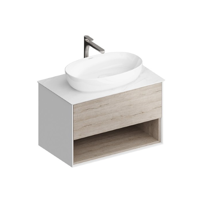 Тумба подвесная 80см, 1 ящик + полка, Plaza modern Kerama Marazzi, коричневый - PLB.M.80.1\OAK.O