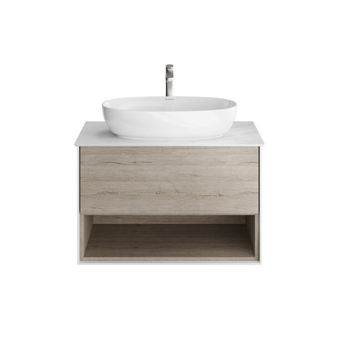 Тумба подвесная 80см, 1 ящик + полка, Plaza modern Kerama Marazzi, коричневый - PLB.M.80.1\OAK.O