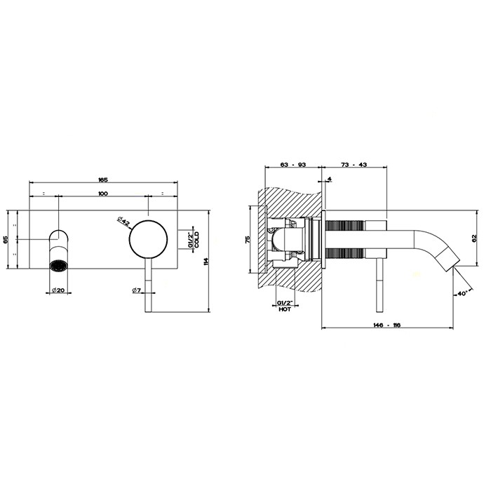 Встраиваемый однорычажный смеситель с изливом, без донного клапана. цвет: шлифованная сталь, Gessi Trame, шлифованная сталь арт. 54388#239