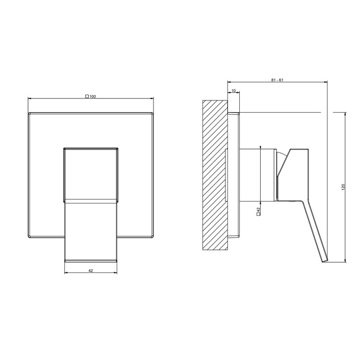Внешняя часть встраиваемого однорычажного смесителя без излива, Gessi Rettangolo, медь арт. 53109#030
