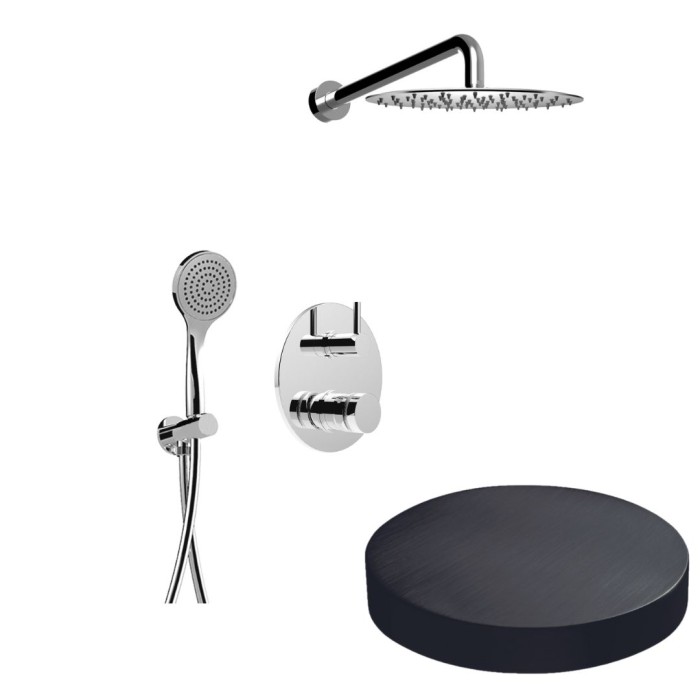 Встраиваемый душевой комплект на 2 режима, однорычажный, с поворотным переключателем, ручной душ, кронштейн, верхний душ d25 см, Giulini My ring deluxe, ганметал арт. MR0067DLCRNS