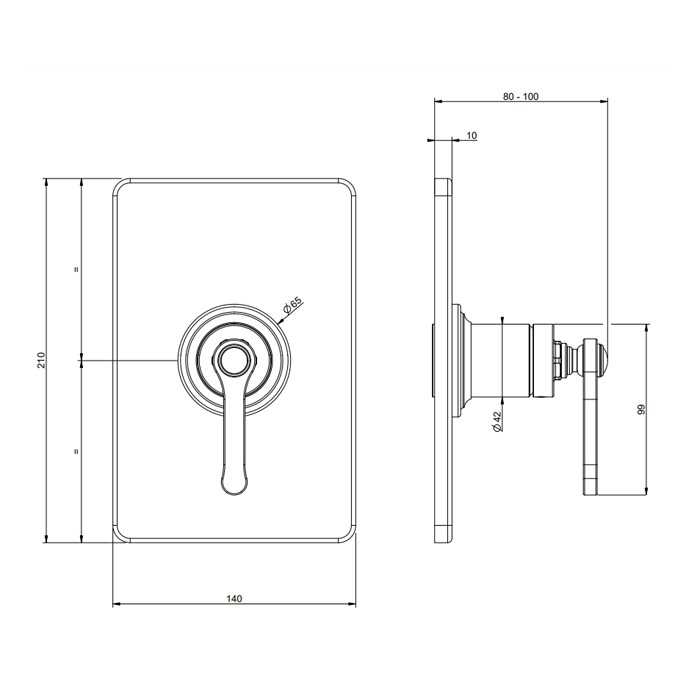 Смеситель встраиваемый, однорычажный, внешняя часть, Gessi Venti20, черный матовый арт. 65061#299