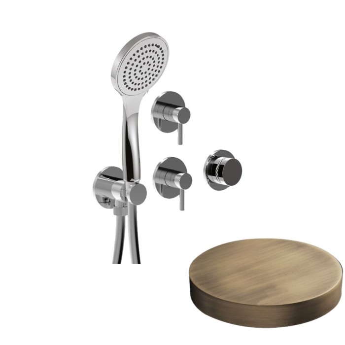 Встраиваемый смеситель для душа на 5 режимов, однорычажный, поворотный переключатель, ручной душ + 4 доп. вывода воды, Giulini My ring deluxe, бронза матовая арт. MRX5305DLBROP