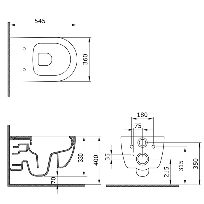 Подвесной унитаз FERIO 360х545х330 безободковый, в комплекте с сиденьем микролифт, Azario Sente арт. 87565