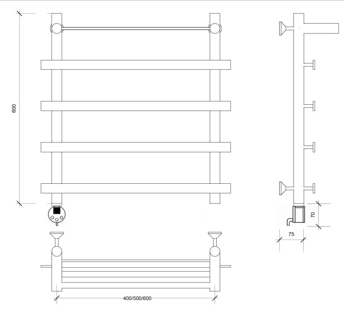 Полотенцесушитель электрический 60x50 Понтида 1 СП Secado арт. 4673739239599