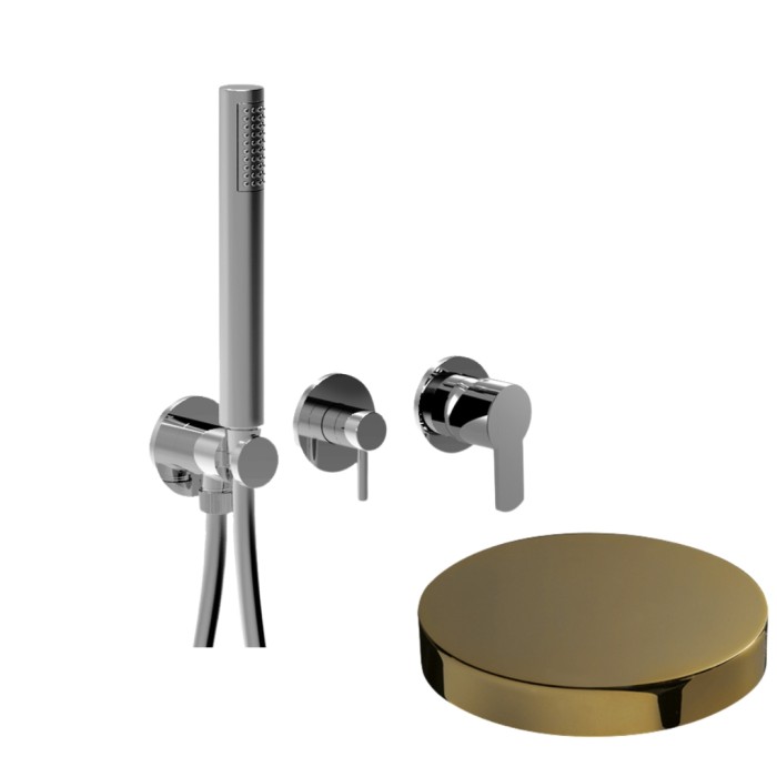 Встраиваемый смеситель для душа на 2 режима, однорычажный, поворотный переключатель, ручной душ + 1 доп. вывод воды, Giulini Surf, золото арт. 58X5301O