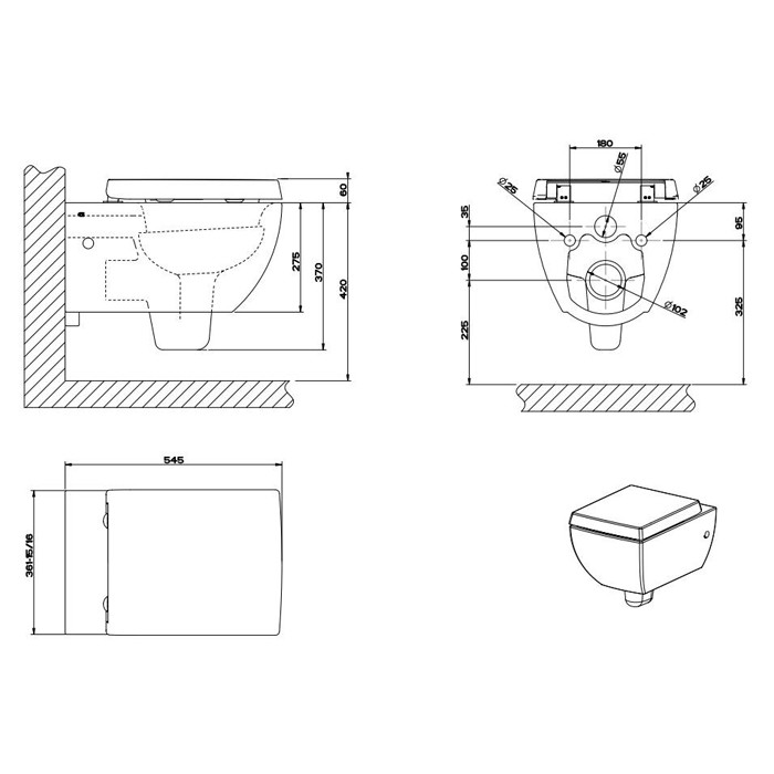 Унитаз подвесной 54.5х36.1см в комплекте с сиденьем Soft Close и сифоном, Gessi Mimi, белый арт. 37513#518