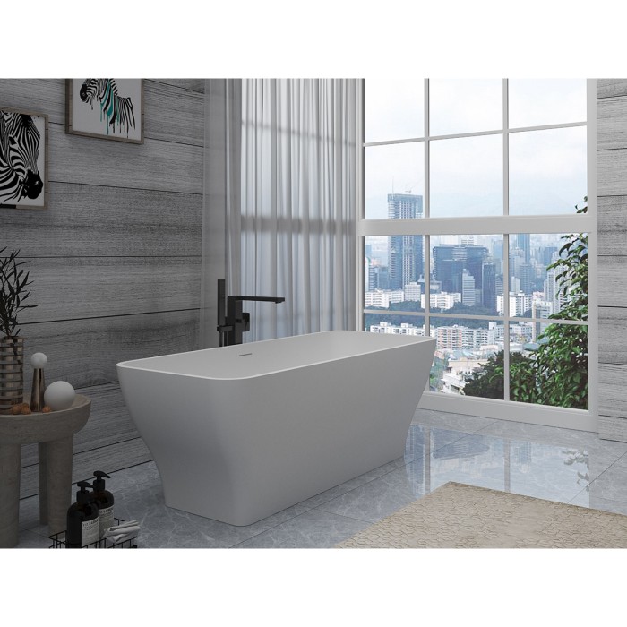 Ванна из искусственного камня 1700x700x600 свободностоящая белая матовая, с белым матовым донным клапаном, Azario Savant арт. SAV17070S