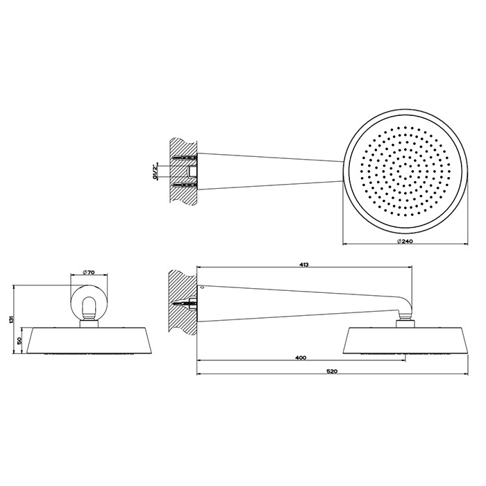 Душевая головка шарнирная для настенного крепления на 1/2” с защитой от известкового налёта, Gessi Cono, black xl арт. 45151#299