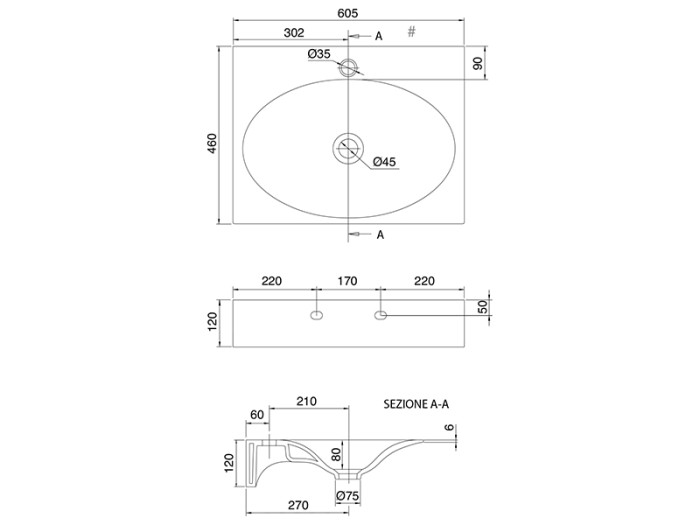 Раковина подвесная без перелива с одним отверстием, цвет черный матовый, Scarabeo Veil - 6102 49