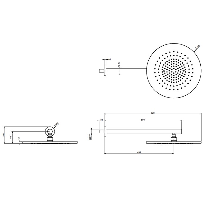 Душевая головка шарнирная для настенного крепления на 1/2", d350мм, Gessi 316, brushed black metal pvd арт. 54148#707