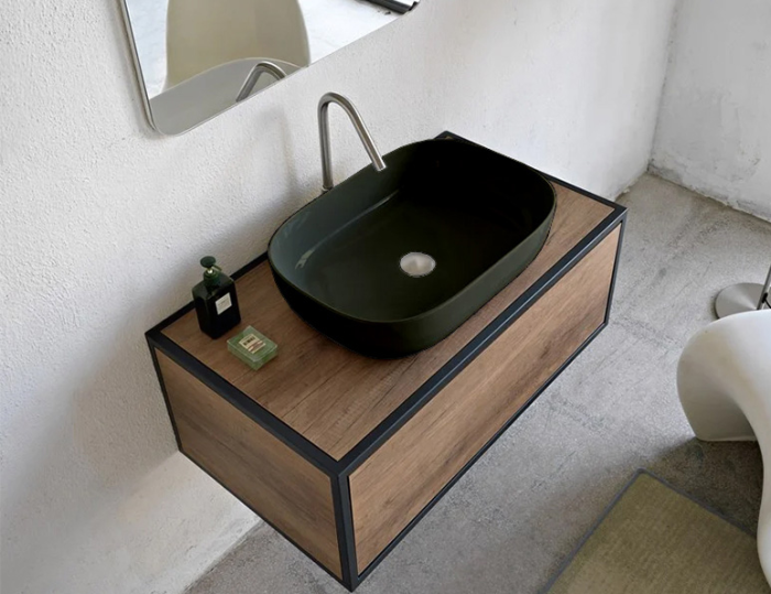 Раковина накладная, без перелива, без отверстий, цвет лава матовая с антибактериальным и грязеотталкивающим покрытием BIOKER, Scarabeo Glam - 1804 37 BK