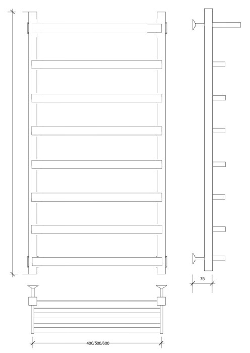 Полотенцесушитель водяной 100x50 Корсано 1 СП (черный) Secado арт. 4673739246665