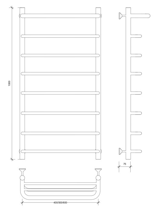 Полотенцесушитель водяной 100x40 Мерида 1 СП (хром) Secado арт. 4603777445386