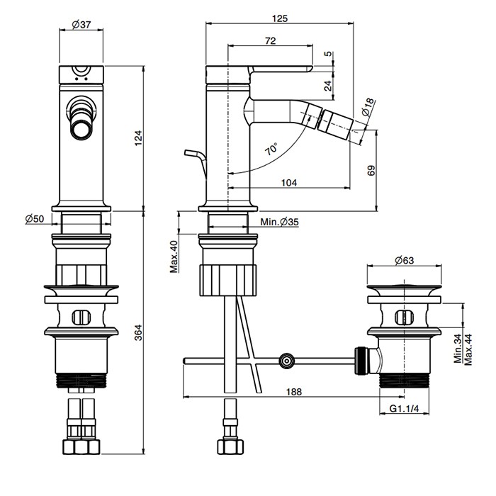 Fima Carlo Frattini Смеситель для биде, на 1 отв., с донным клапаном, Snap, F3112CR.1 цвет: хром