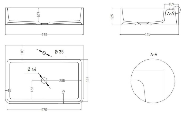 Раковина накладная 59,5x44,5, глянцевая, Salini OTTAVIA арт. 1103101G