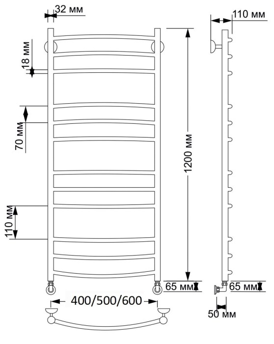 Полотенцесушитель водяной латунный 50x120 Милан 3 (бронза) Secado арт. 4603777477141