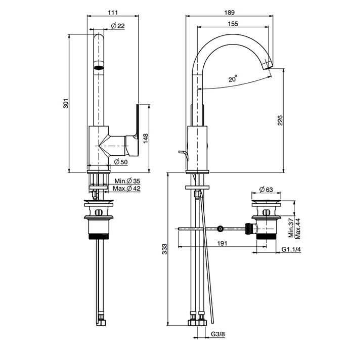 Fima Carlo Frattini Смеситель для раковины, вращающийся излив, с донным клапаном, Mast, F3151OR цвет: золото