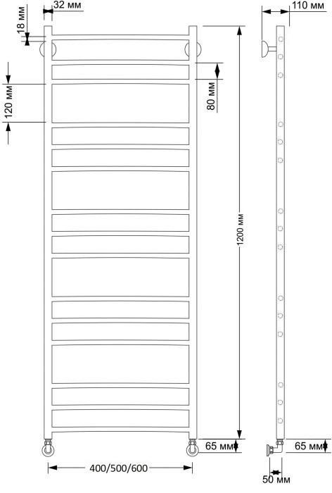 Полотенцесушитель водяной латунный 60x120 Триада 3 (бронза) Secado арт. 4603777468910