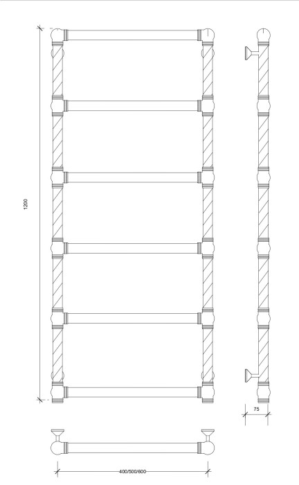 Полотенцесушитель водяной латунный 40x120 Фалерони 1 Trenza (бронза) Secado арт. 4603777460747