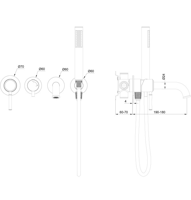 Смеситель для ванны встраиваемый, Wonzon & Woghand Tor, WW-88889073-RG цвет: розовое золото
