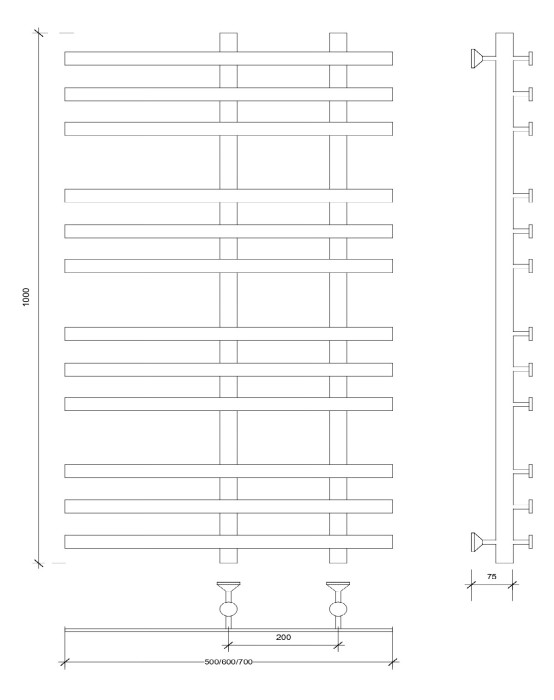 Полотенцесушитель водяной 100x20x70 Понтида 3 (черный) Secado арт. 4673739227688