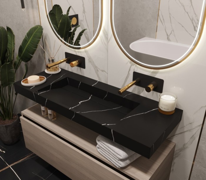 Столешница моноблок nero marquina (1210x452x80), Boheme Flat - 859-120-NM