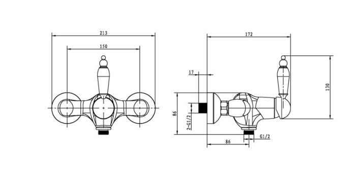 Смеситель для душа с черной керамикой, Boheme Tradizionale cromo - 264-BLC