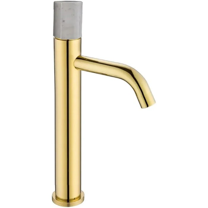 Смеситель раковины, высокий, Gold mramor white, Boheme Stick - 122-G-MR-W