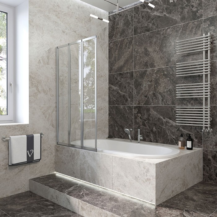 Шторка на ванну 1200x1500, Veconi Palau, хром, стекло прозрачное арт. PL74R-120-01-19C4