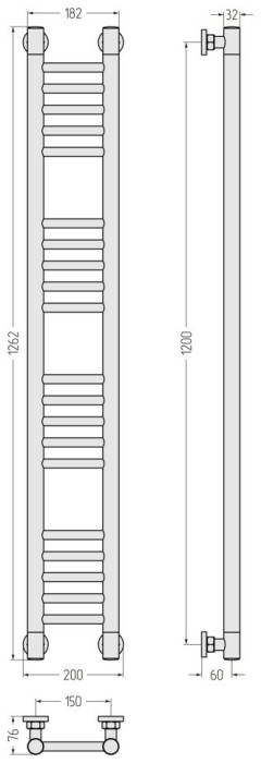 Сунержа Водяной полотенцесушитель 1200x150, Богема+ прямая, 00-0220-1215 цвет: без покрытия