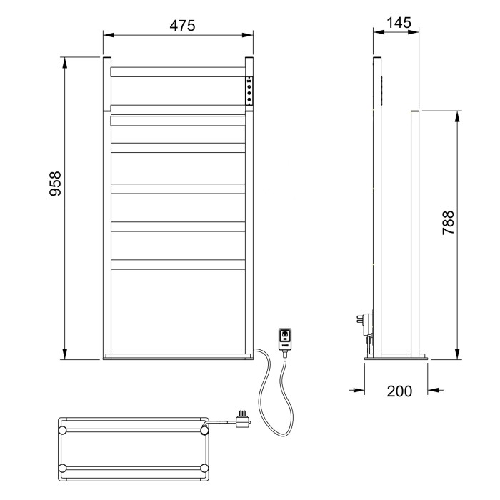 Полотенцесушитель электрический напольный, Wonzon & Woghand Essen, WW-A407-GM цвет: графит