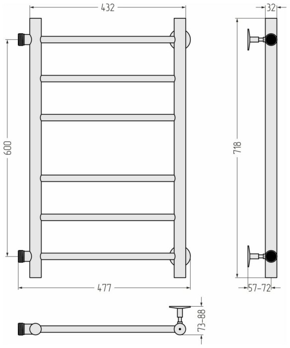 Стилье Водяной полотенцесушитель 600x400, Версия-Б, 17610-6040 цвет: черный