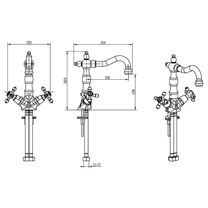 Смеситель для раковины, бронза, Royal Cristal Boheme 292-Royal/CRST