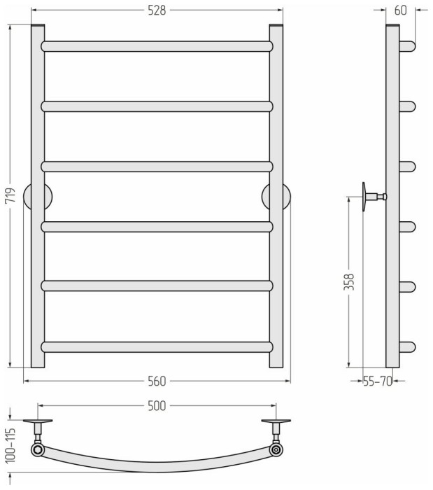 Стилье Водяной полотенцесушитель 800x500, Универсал-50, 00650-8050 цвет: без покрытия