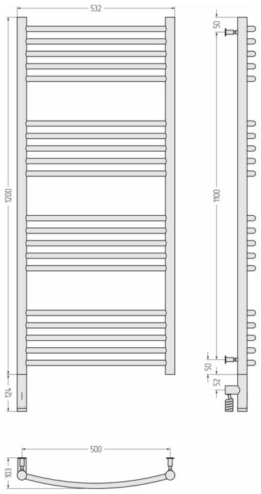 Сунержа Электрический полотенцесушитель 1200x500, Богема 3.0, 30-5802-1250 цвет: матовый белый
