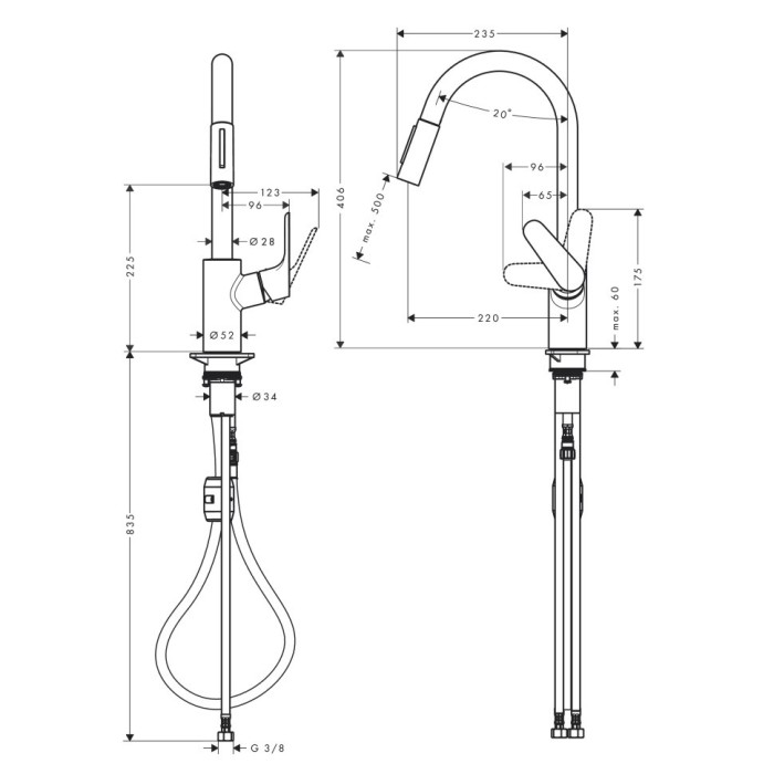 Смеситель для кухни, с вытяжным душем, Eco, Hansgrohe Focus M41, хром арт. 31833000