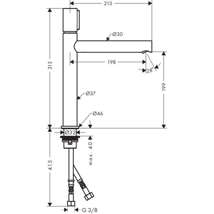 Смеситель для раковины Uno Axor, шлифованный черный хром арт. 45013340