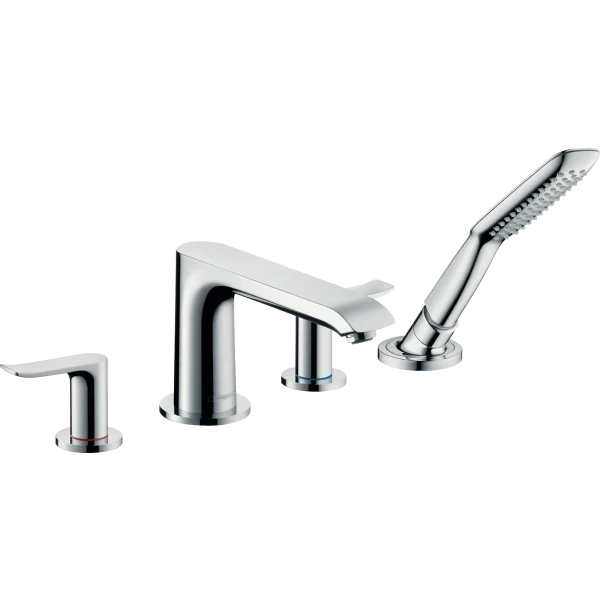 Смеситель для ванны на 4 отверстия, с душевым гарнитуром, Hansgrohe Metris, хром арт. 31442000